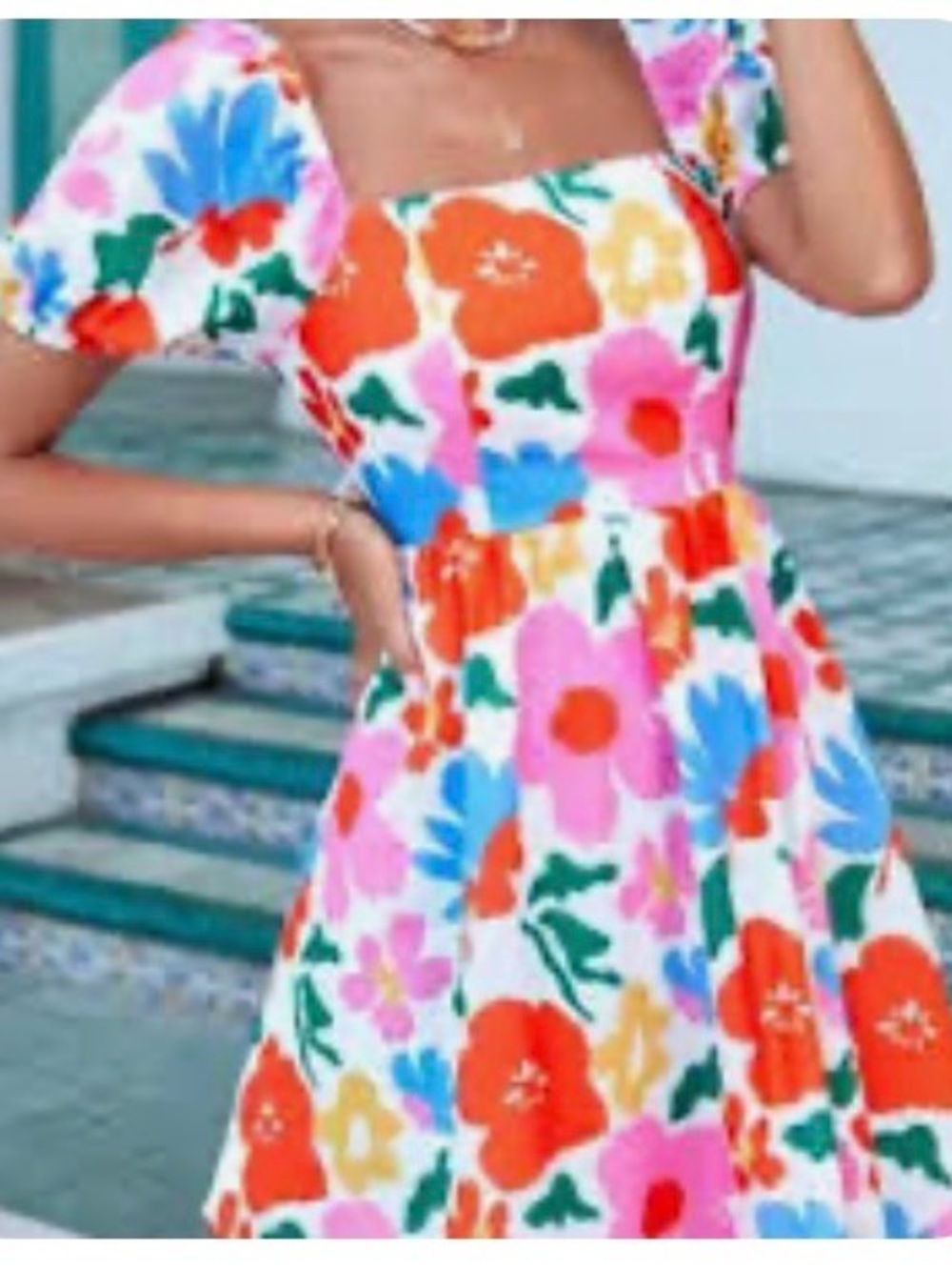 Floral Square-Neck Casual Dress for Kids - Multicolor